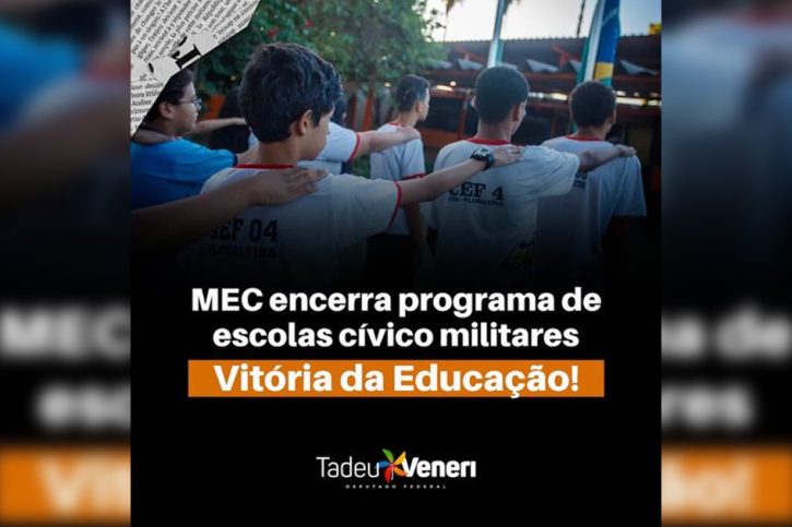 Deputado Tadeu Veneri comemora fim das Escolas Cívico Militares no Paraná
